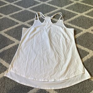 Athleta Go Time White Strappy Tank Wm Medium Nape Logo Racerback‎